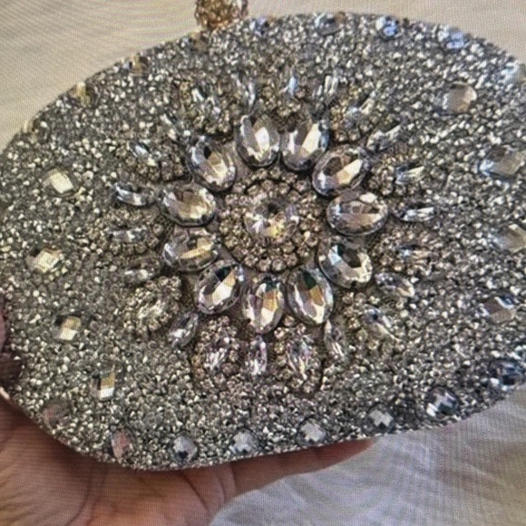 New Ramla Silver Rhinestone Purse.  Handmade.  Luxury handbag